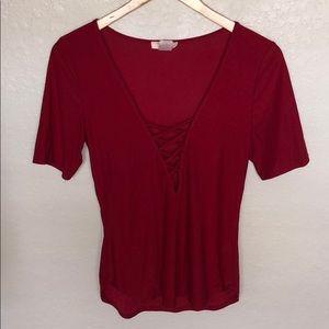 V-Neck Red Criss Cross Blouse